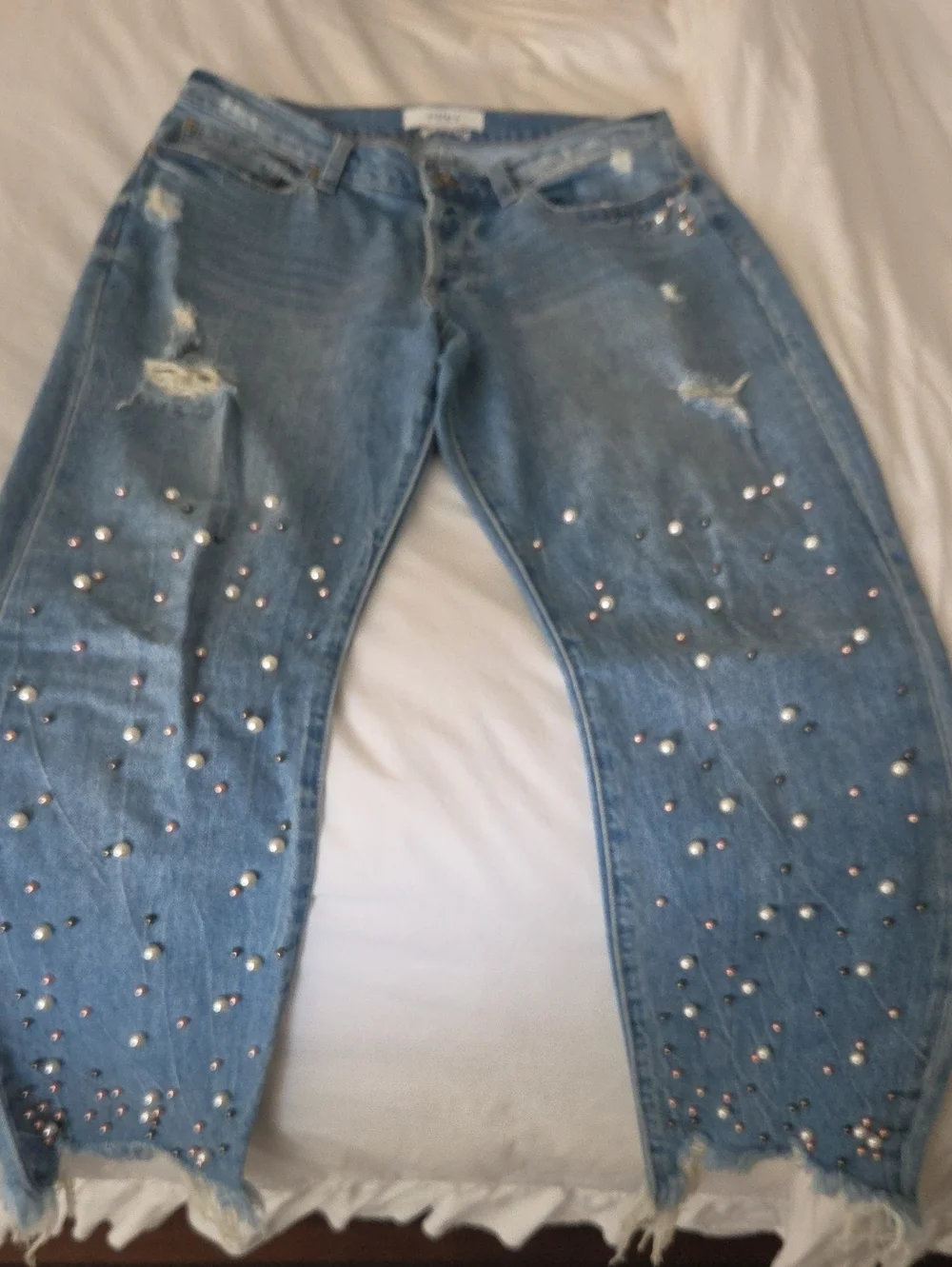 Pistola Women’s Light Blue Distressed Pearl-Embellished Jeans